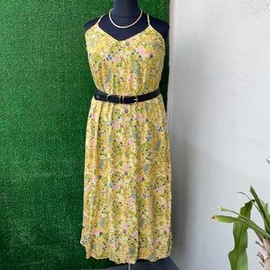 Yellow floral midi dress